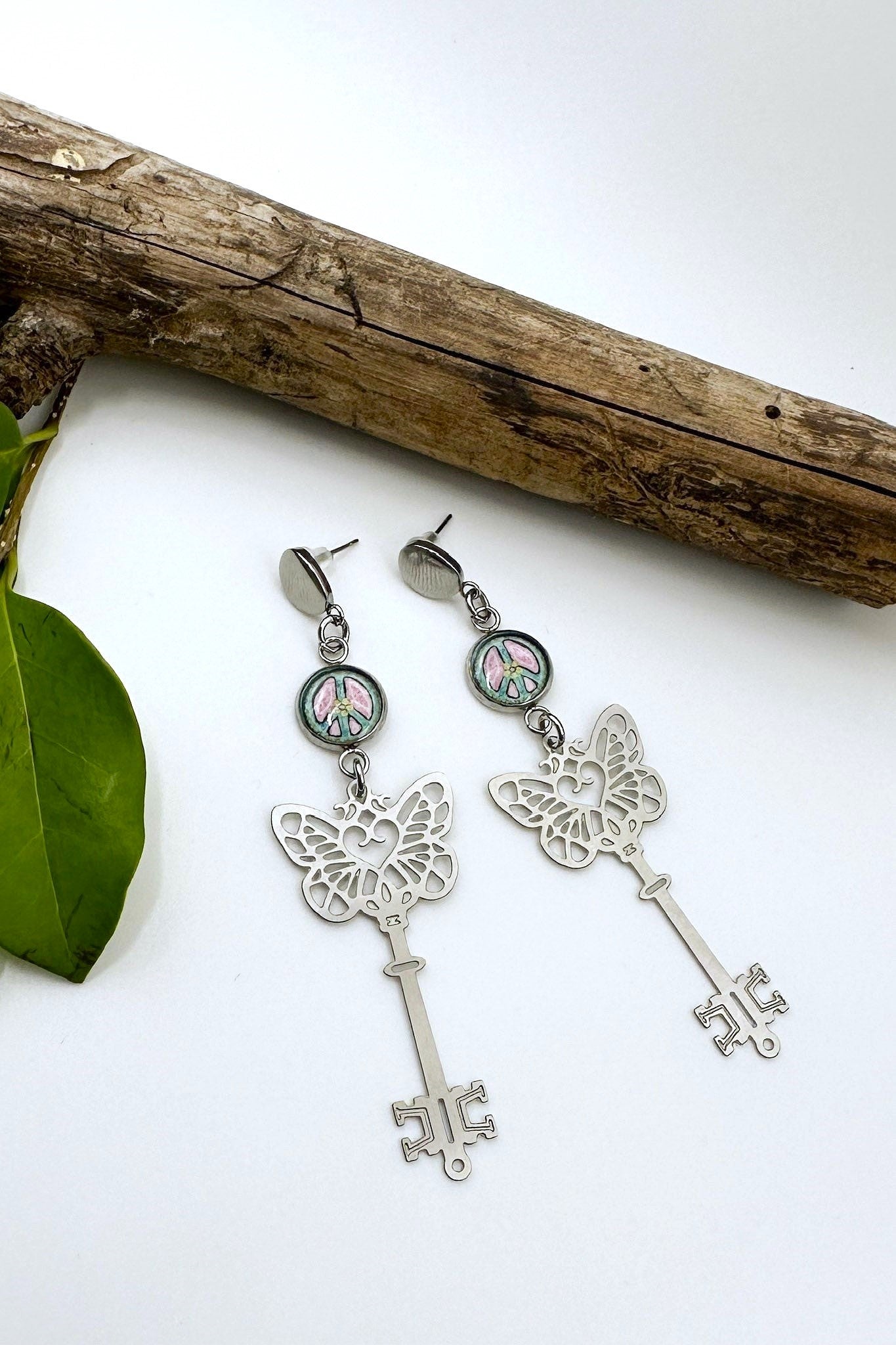 Spirit Lala: Peace Sign Butterfly Key Drop Earrings