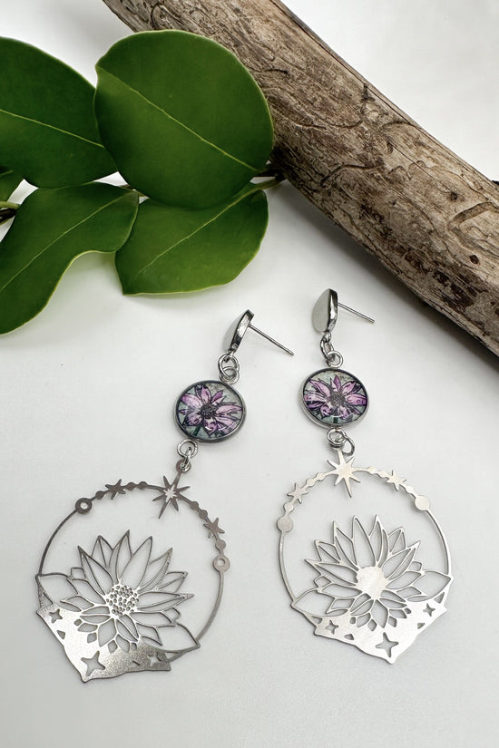 Spirit Lala: Lotus Open Circle Silver Charm Drop Earrings