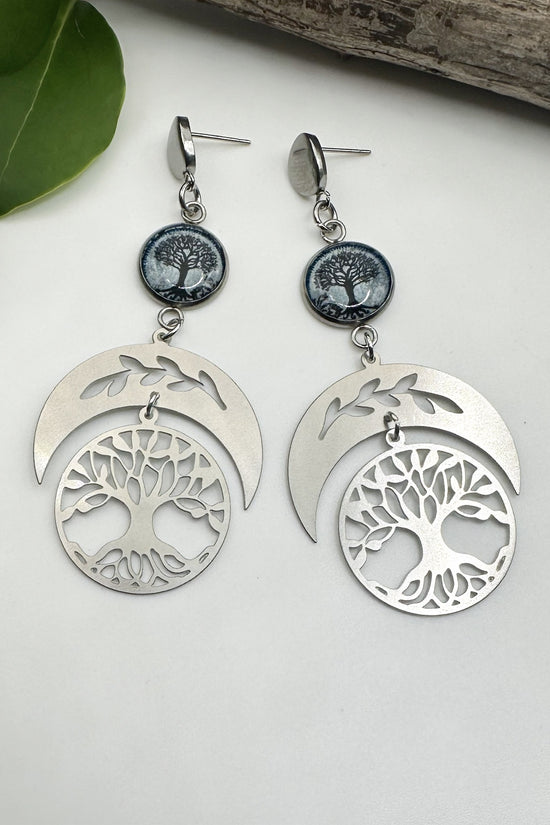 Spirit Lala: Tree Of Life Dark Blue Tree Drop Earrings