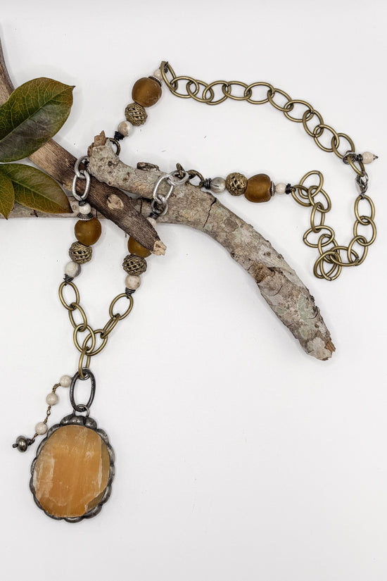 Spirit Lala Vintage Coin: Carnelian Statement Drop Necklace