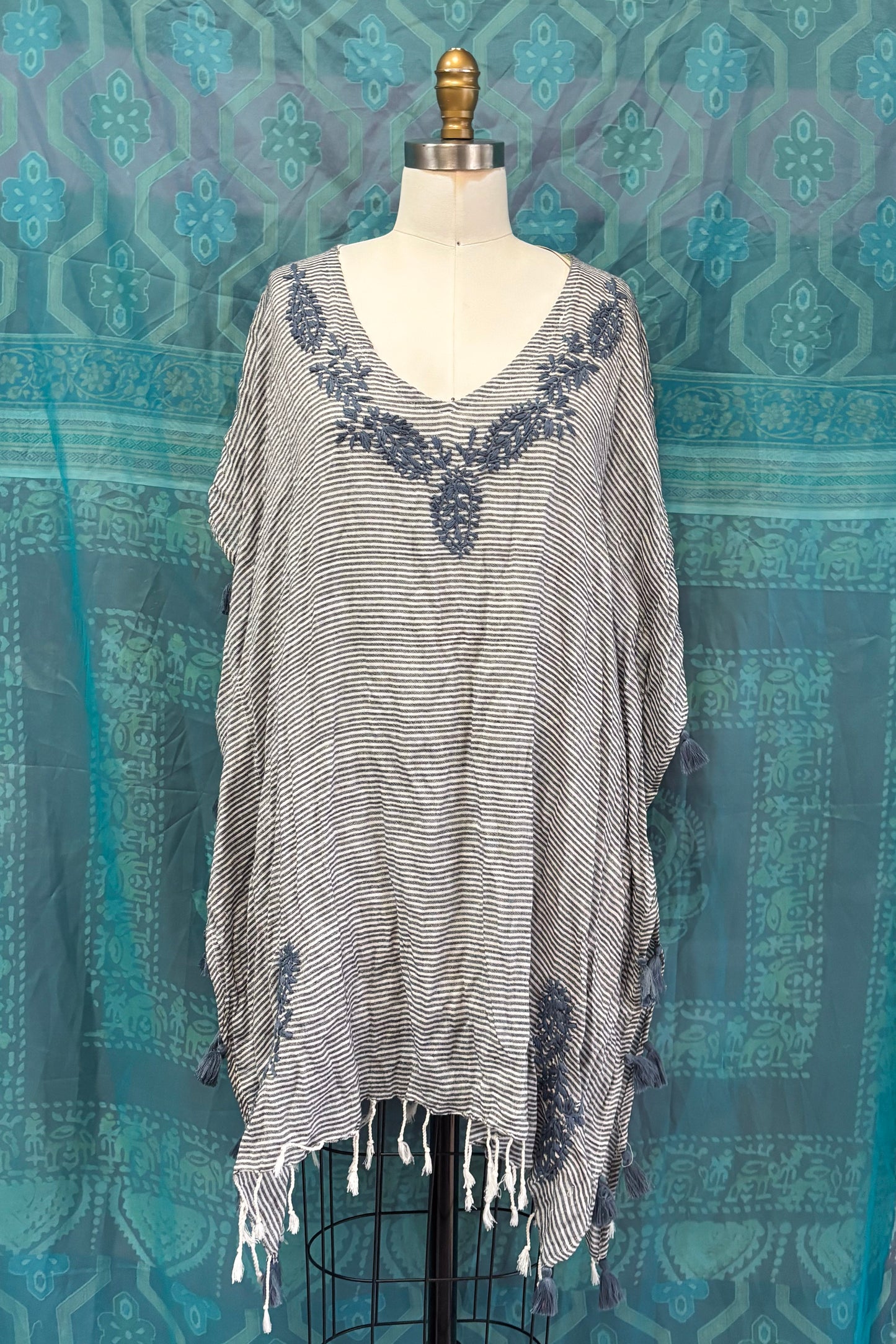 Luna Pinstripe Kaftan Top in Navy