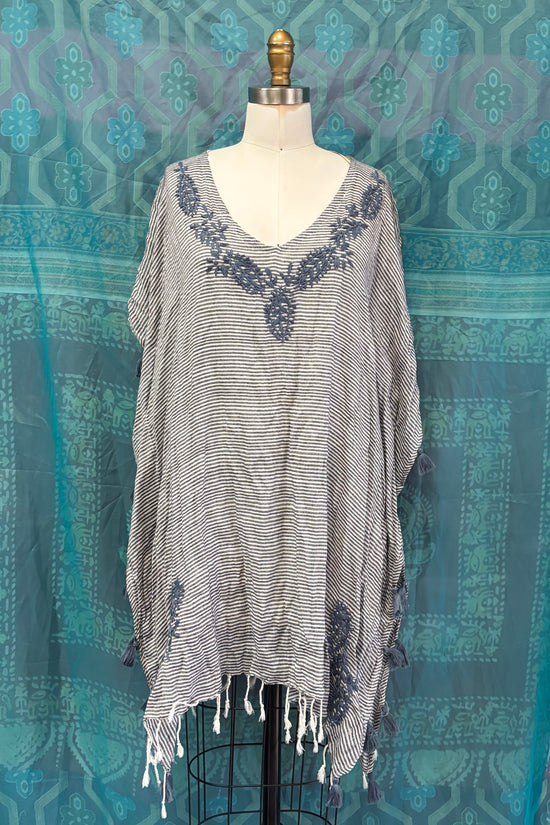 Luna Pinstripe Kaftan Top in Navy