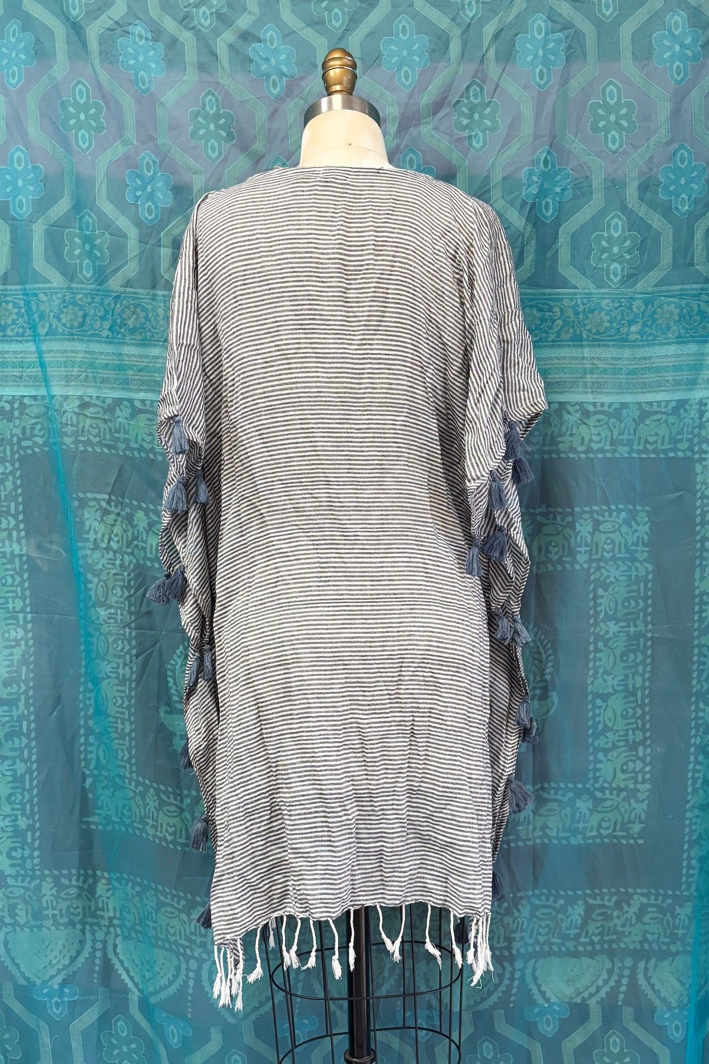 Luna Pinstripe Kaftan Top in Navy