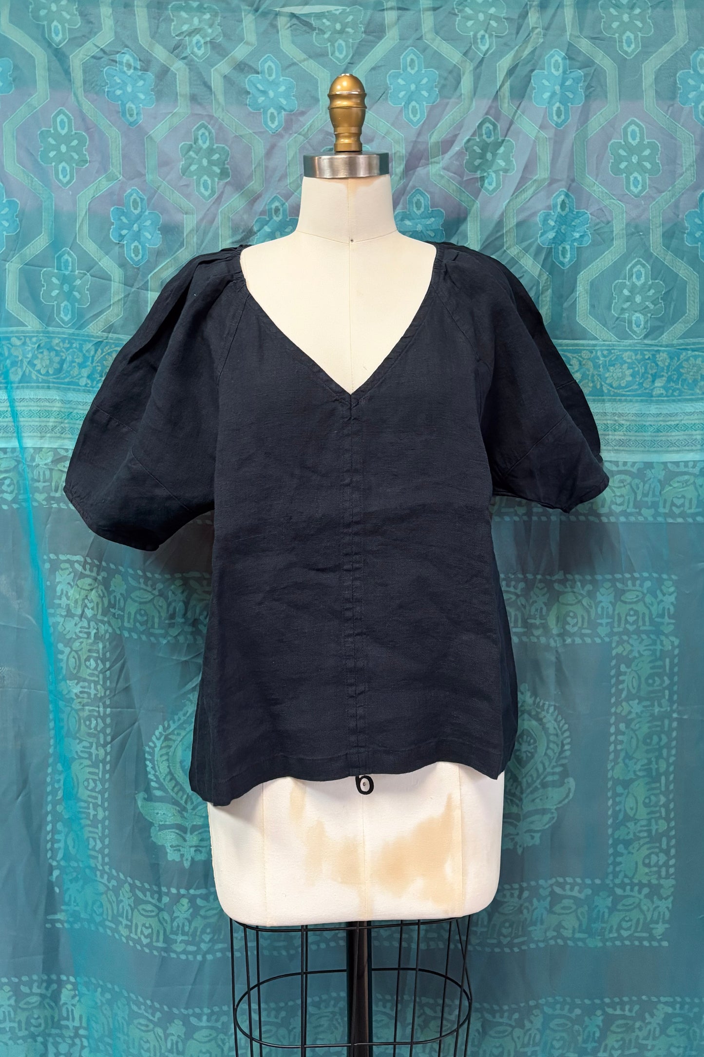 Celine Puff Sleeve Top in Navy