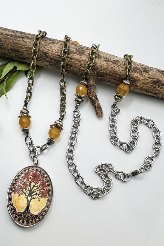 Spirit Lala: Large Yellow Tree Oval Gemstone Necklace