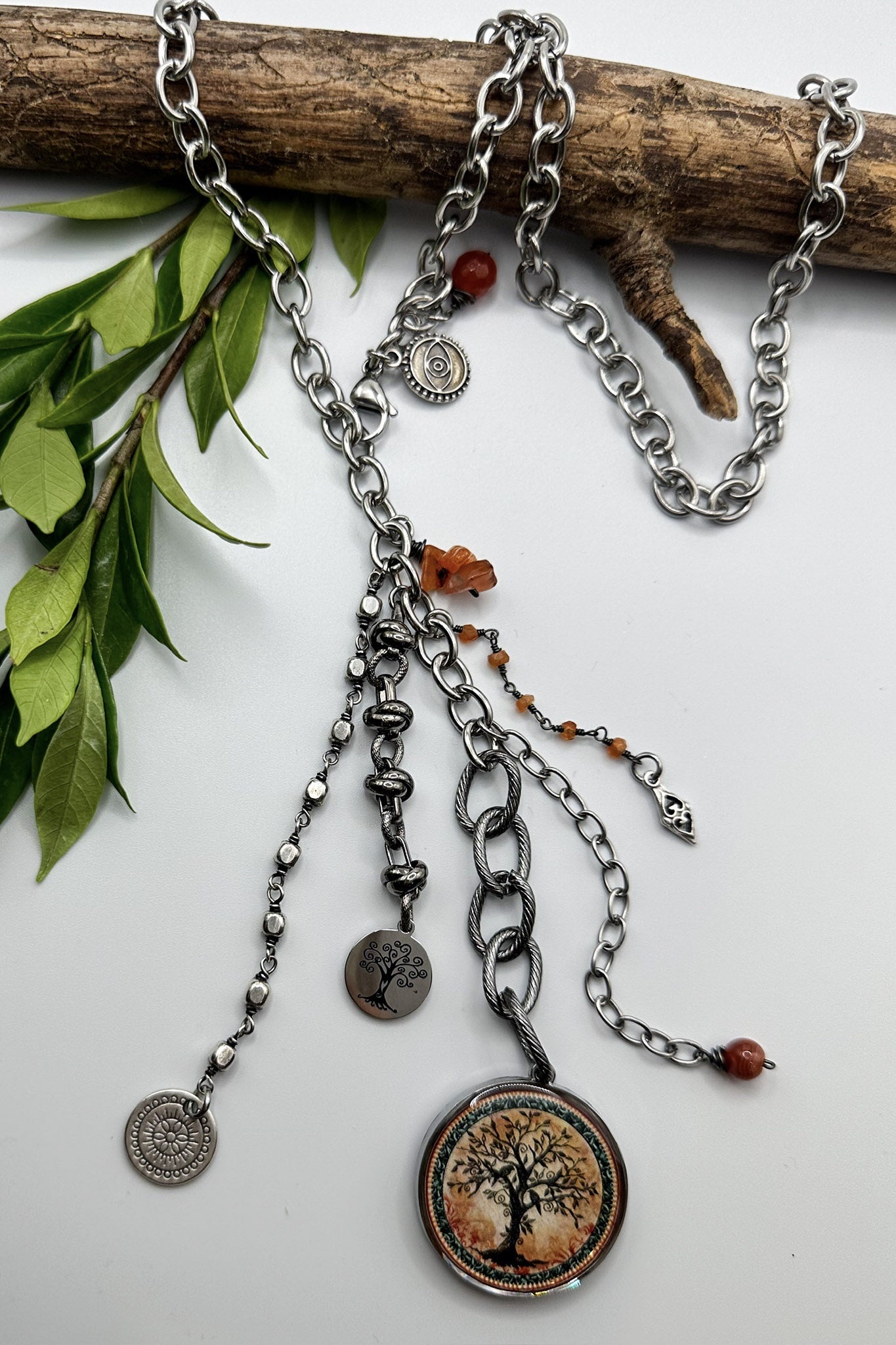 Spirit Lala: Rustic Chain Drop Orange Tree Art Pendant Necklace