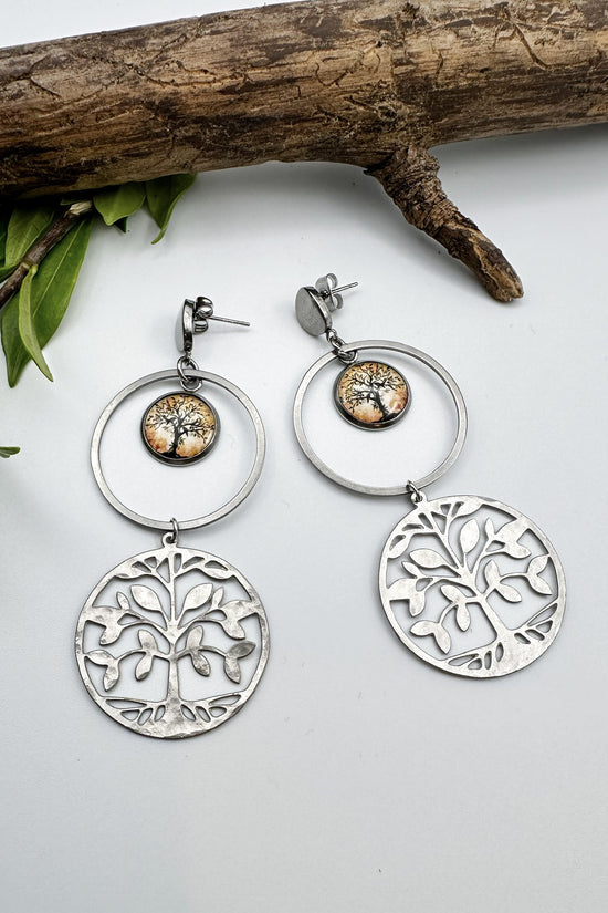 Spirit Lala: Orange Tree Double Circle Charm Drop Earrings