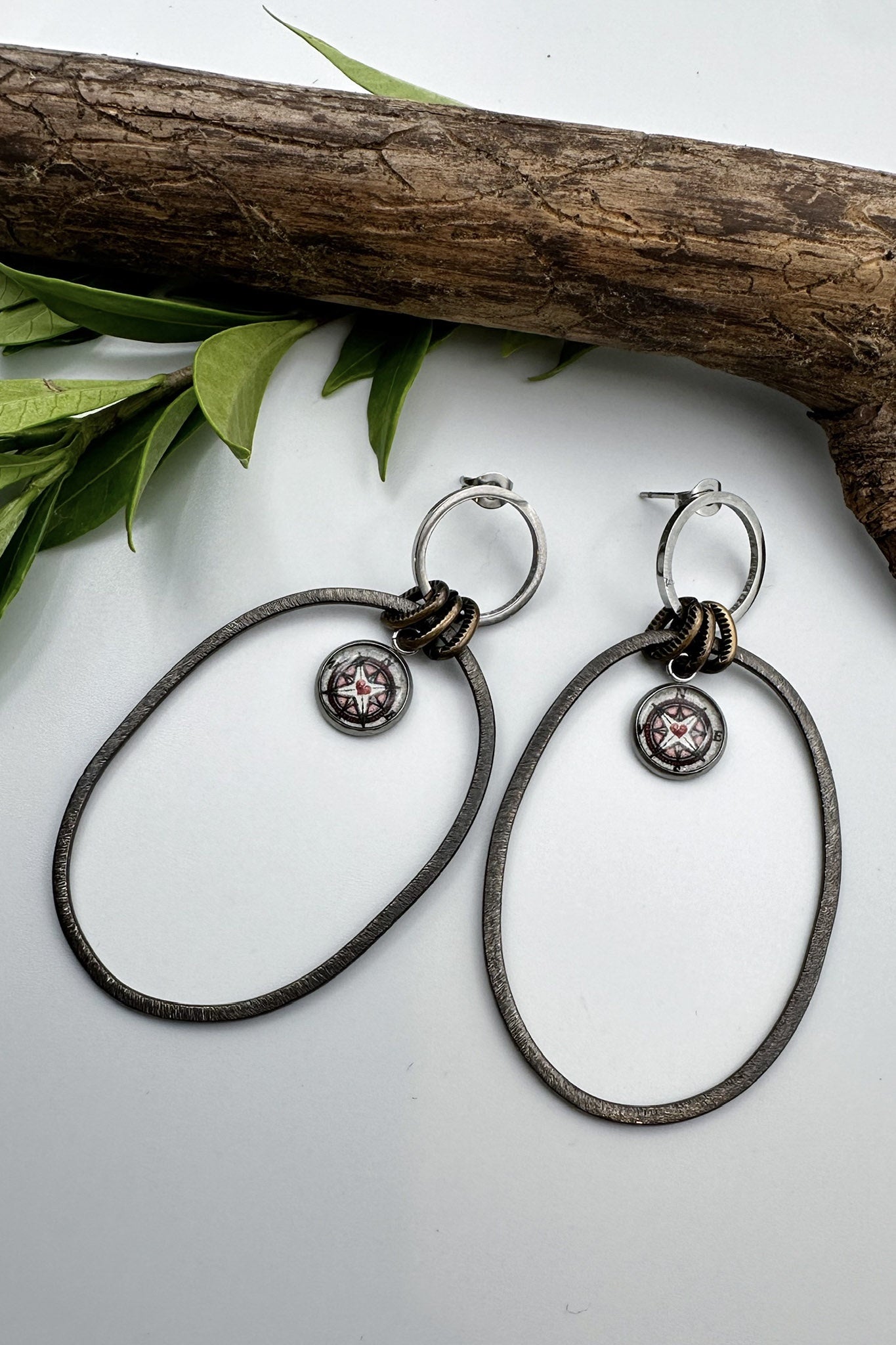 Spirit Lala: Small Art Compass Heart Double Circle Earrings