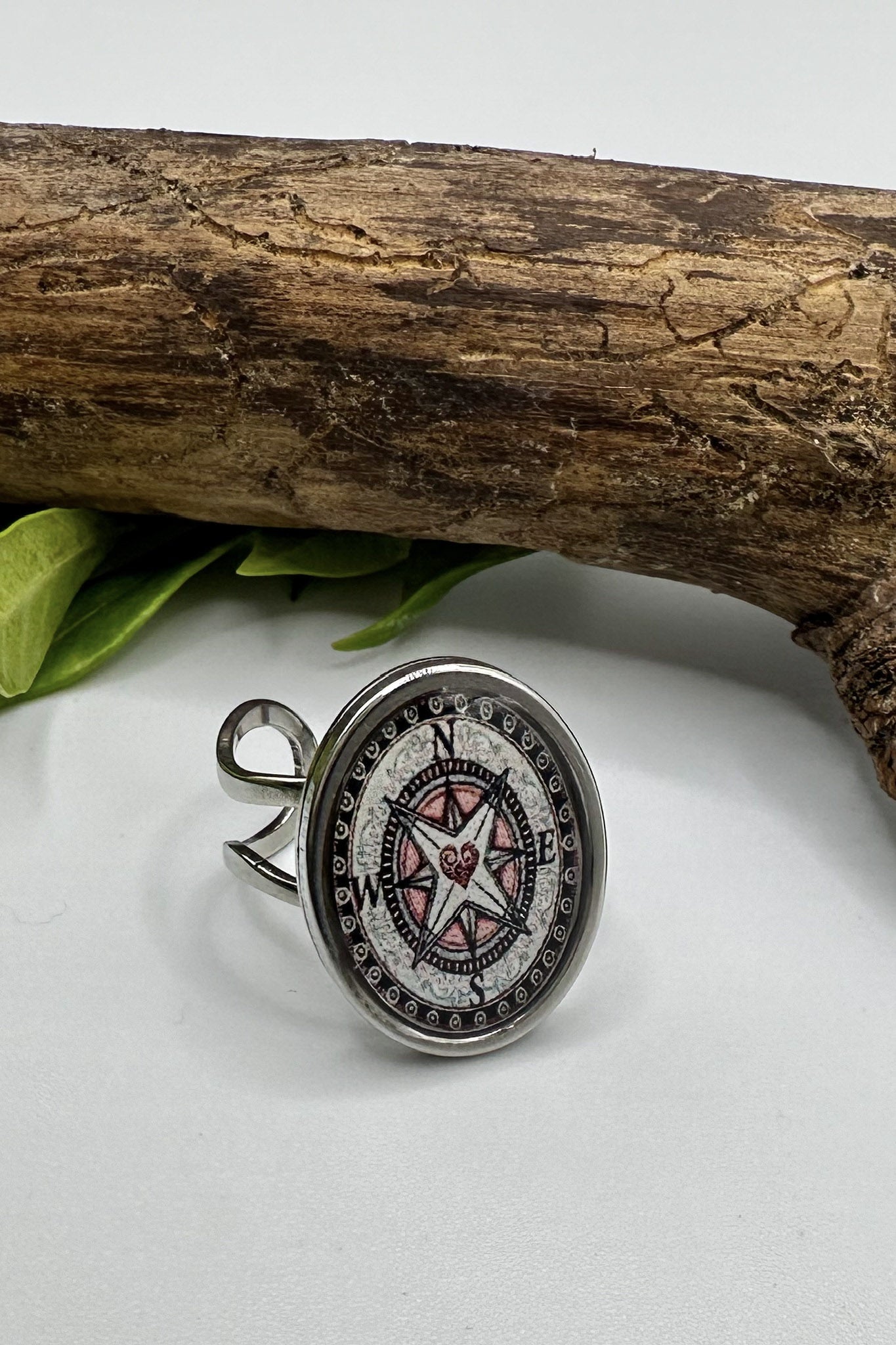 Spirit Lala: Compass Heart Stainless Oval Ring