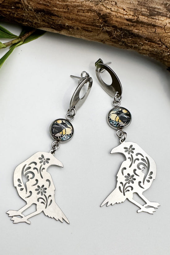 Spirit Lala: Raven Silver Charm Drop Earrings