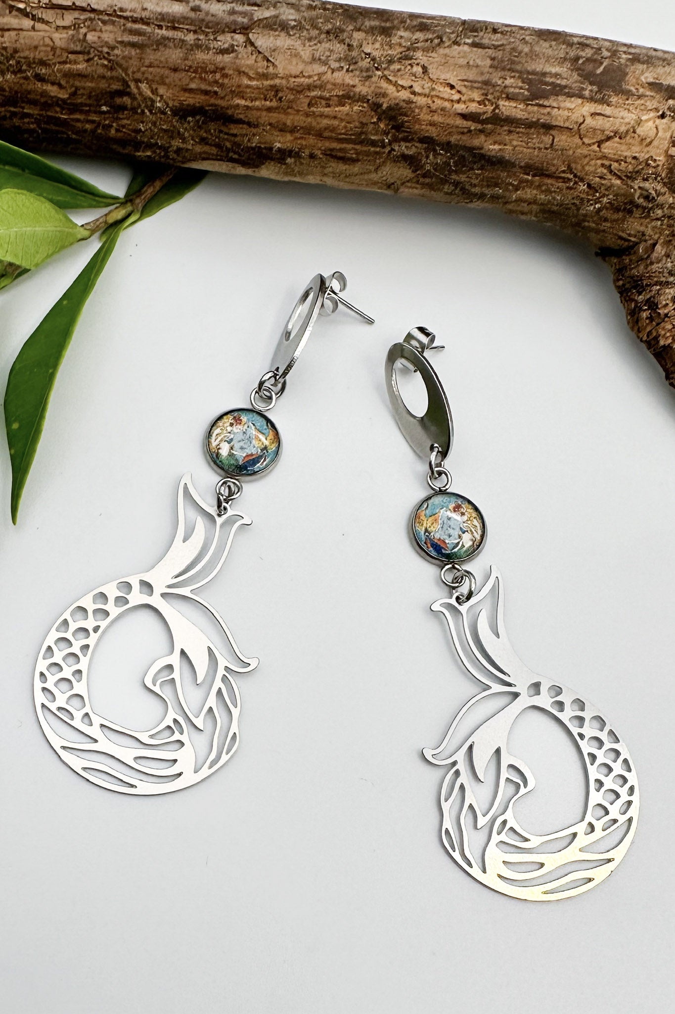 Spirit Lala: Mermaid Silver Charm Drop Earrings