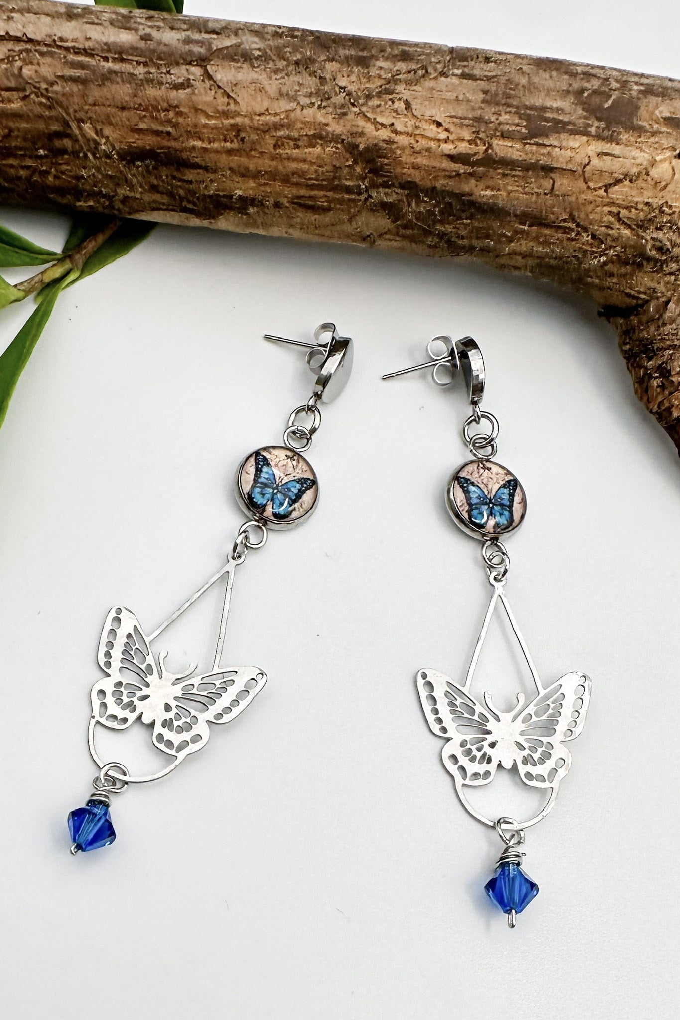 Spirit Lala: Monarch Blue Butterfly Charm Drop Earrings