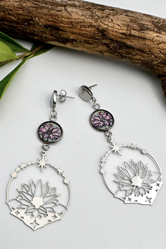 Spirit Lala: Lotus Silver Charm Drop Earrings