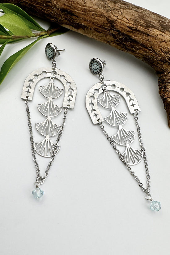 Spirit Lala: Teal Mandala Dandelion Chain Drop Earrings