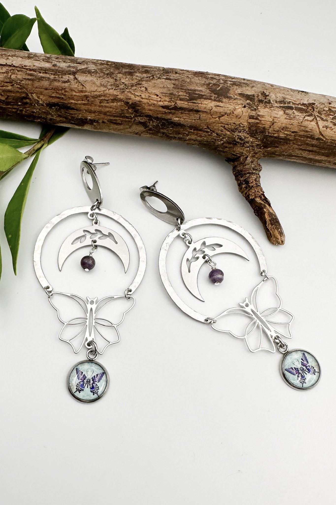 Spirit Lala: Purple Butterfly Ring Butterfly Drop Earrings