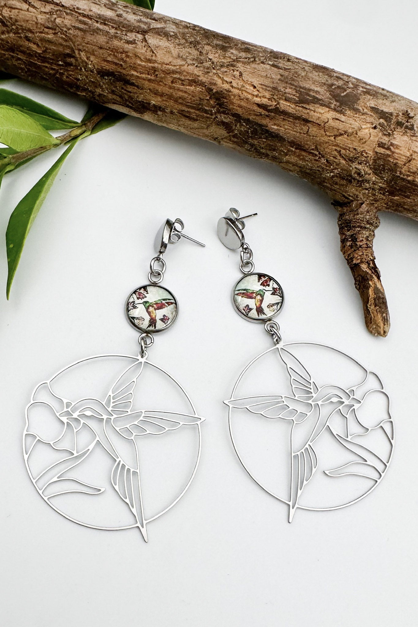 Spirit Lala: Green Hummingbird Charm Drop Earrings