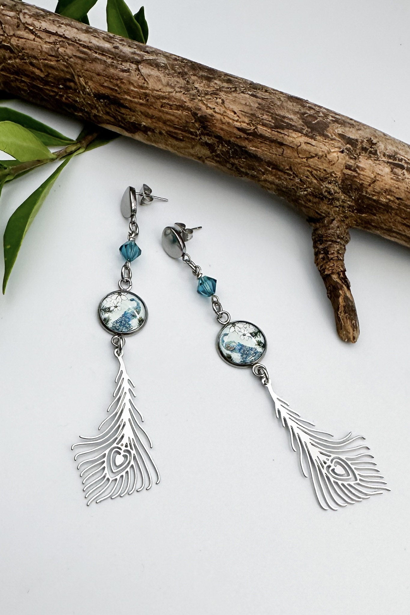 Spirit Lala: Blue Peacock Feather Drop Earrings