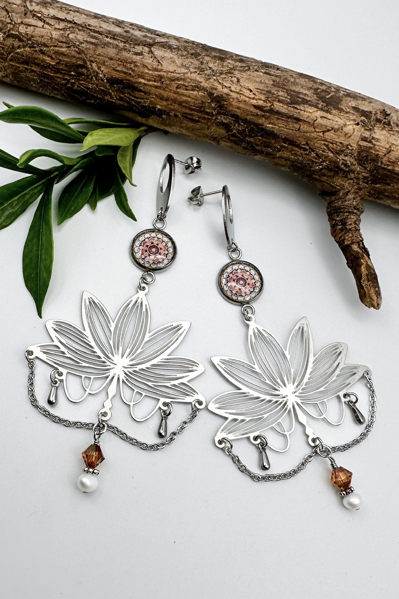 Spirit Lala: Mandala Lotus Charm Drop Earrings