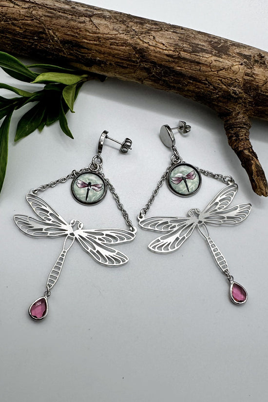 Spirit Lala: Green Dragonfly Charm & Chain Drop Earrings