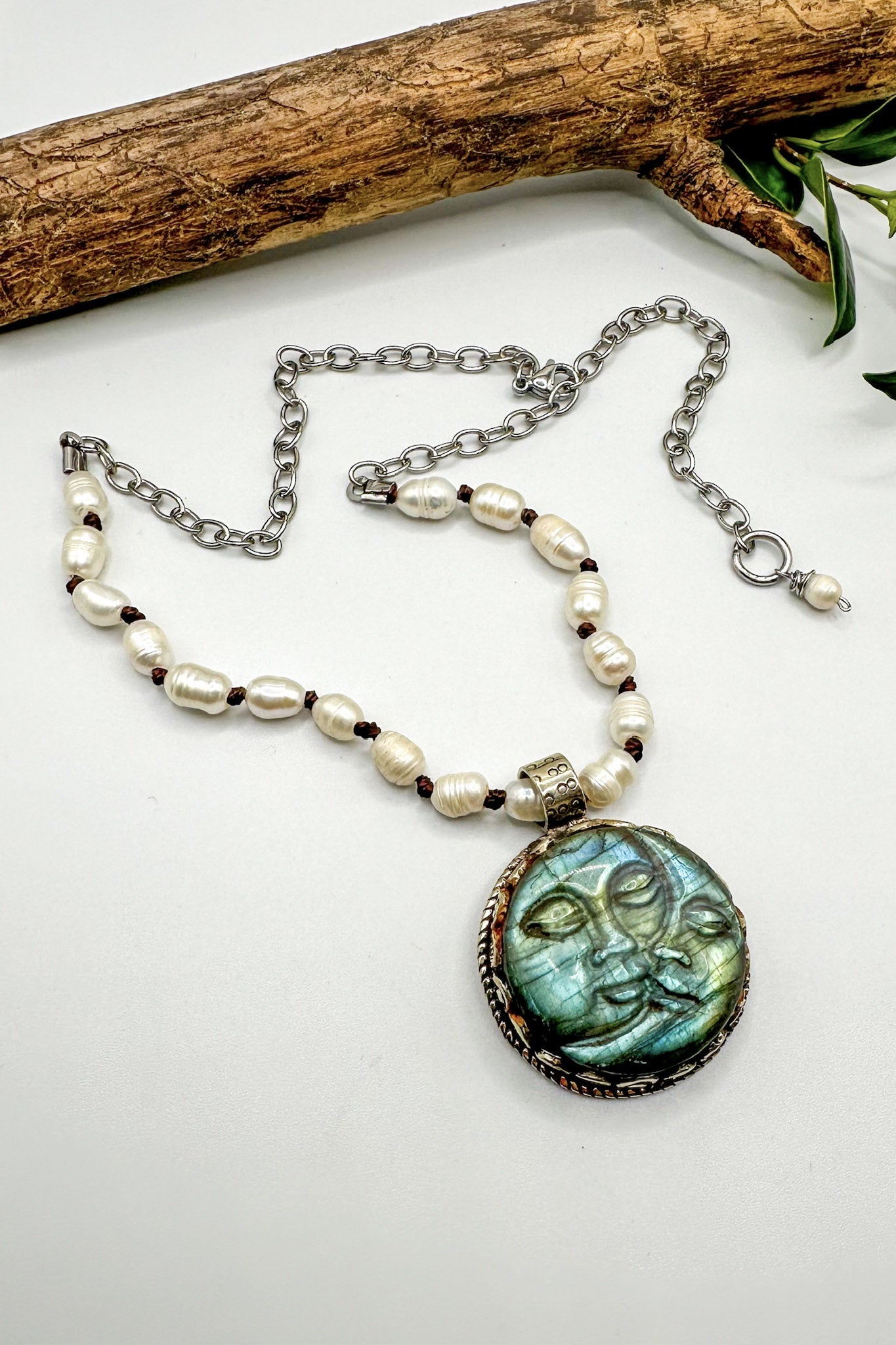 Spirit Lala Vintage Coin: Iridescent Sun & Moon Pearl Necklace