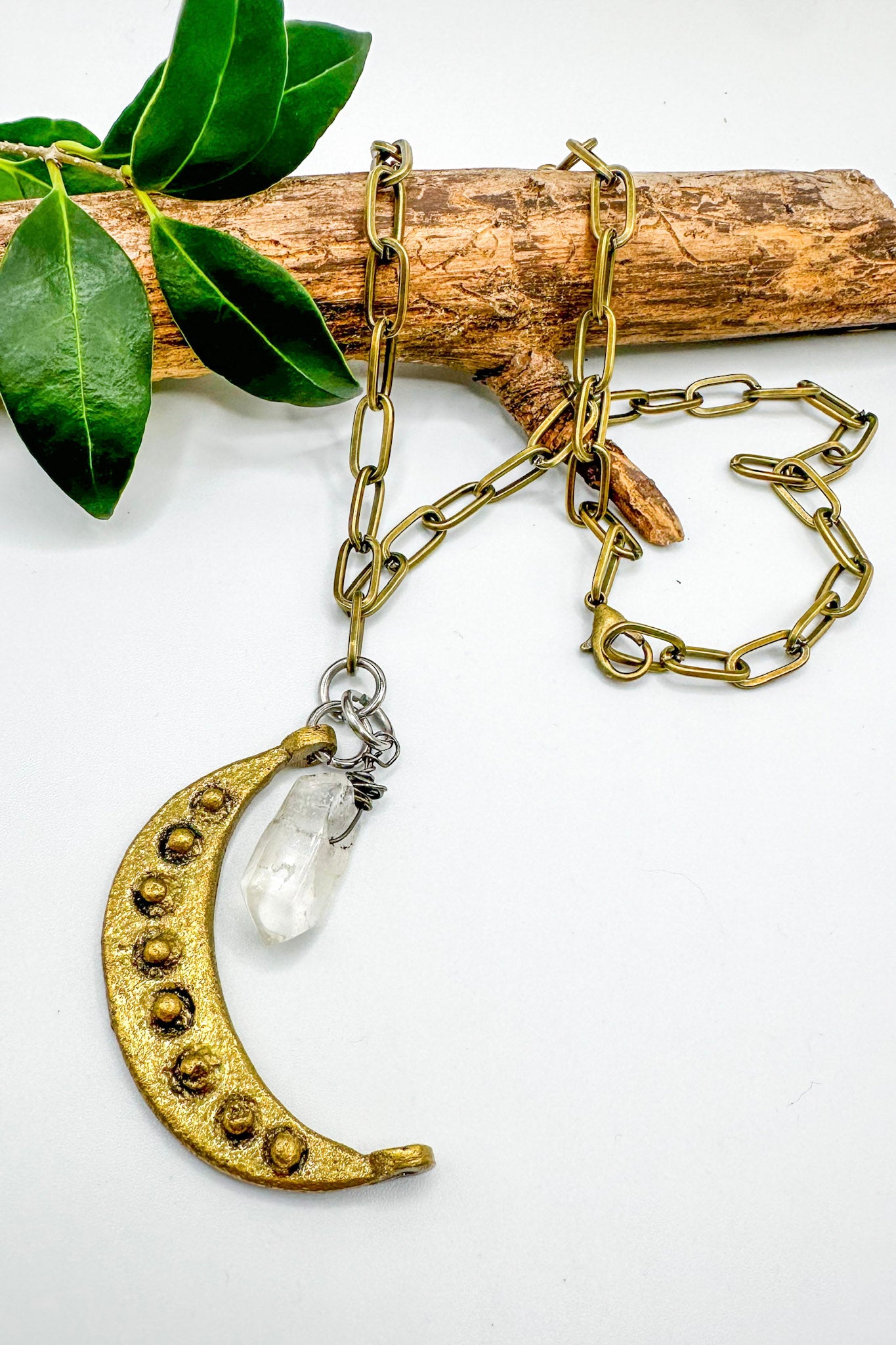 Spirit Lala Vintage Coin: The Crescent & Quartz Drop Chain Necklace