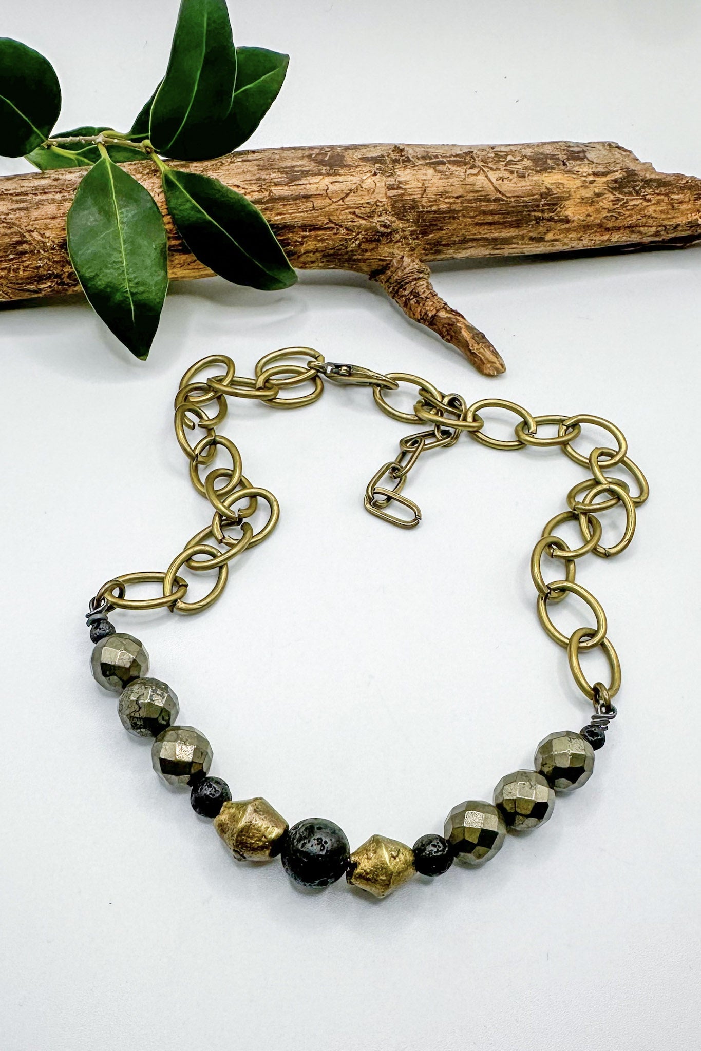 Spirit Lala Vintage Coin: Pyrite Brass Beaded Choker