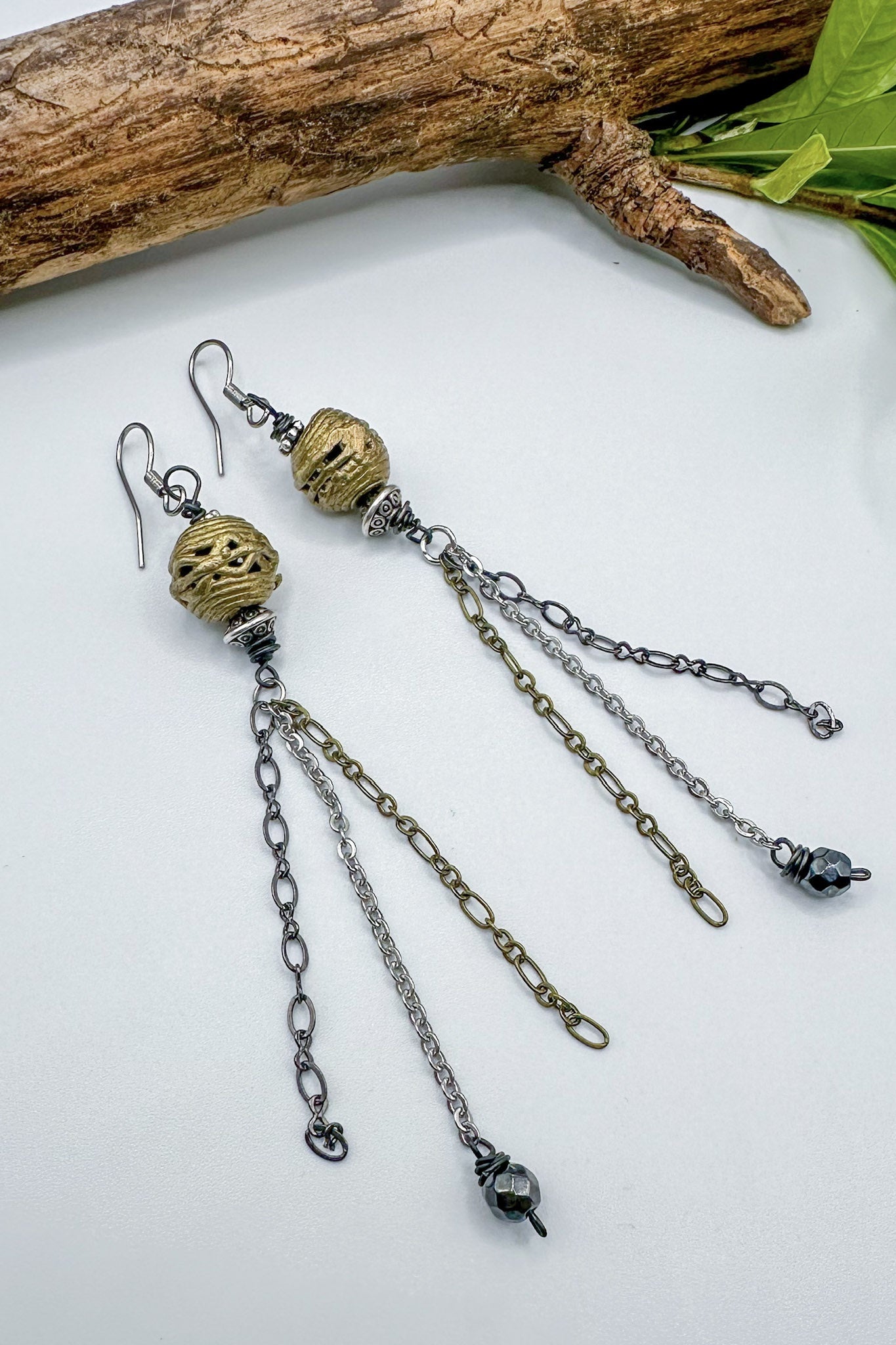 Spirit Lala Vintage Coin: Bella Brass Bead Drop Earrings