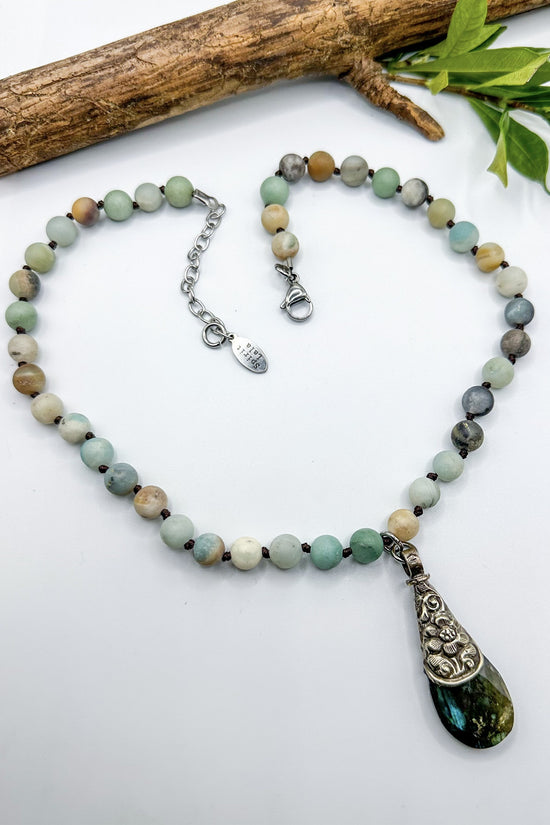 Spirit Lala Vintage Coin: Lana Labradorite Teardrop Necklace