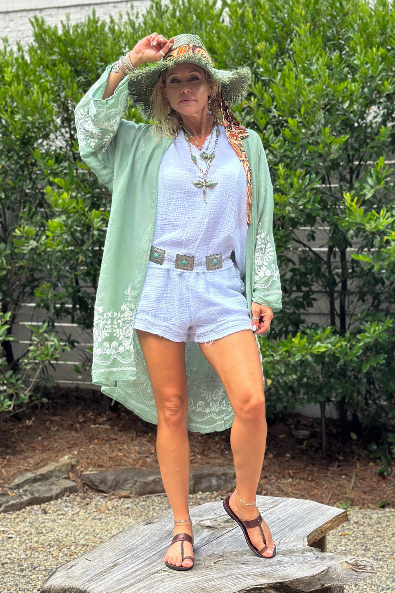 Fiona Floral Vine Kimono in Sage