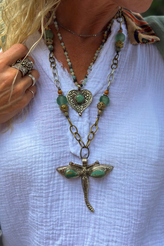Recycled Glass Bug Necklace in Dragonfly