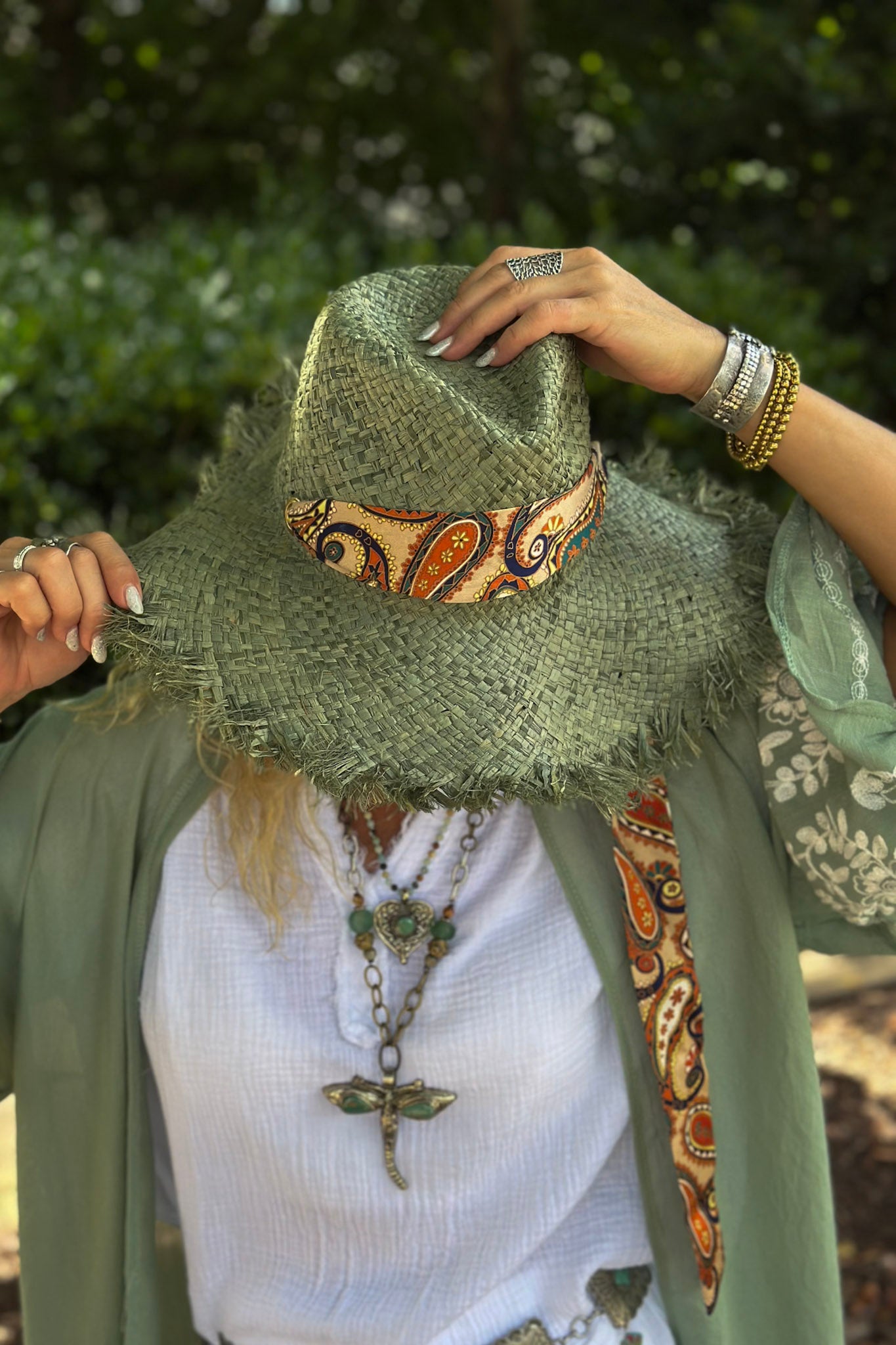 Rafia Straw Hat in Sage