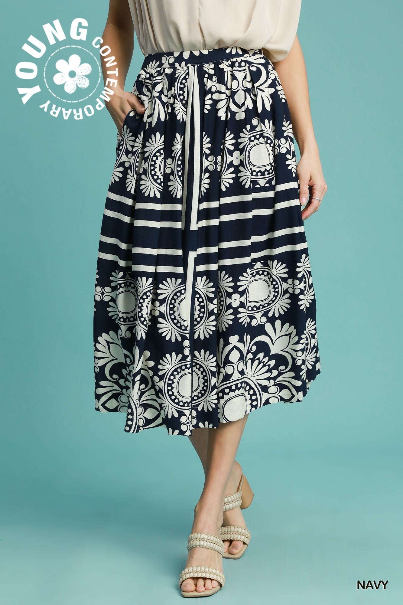 Allison Abstract Skirt in Navy