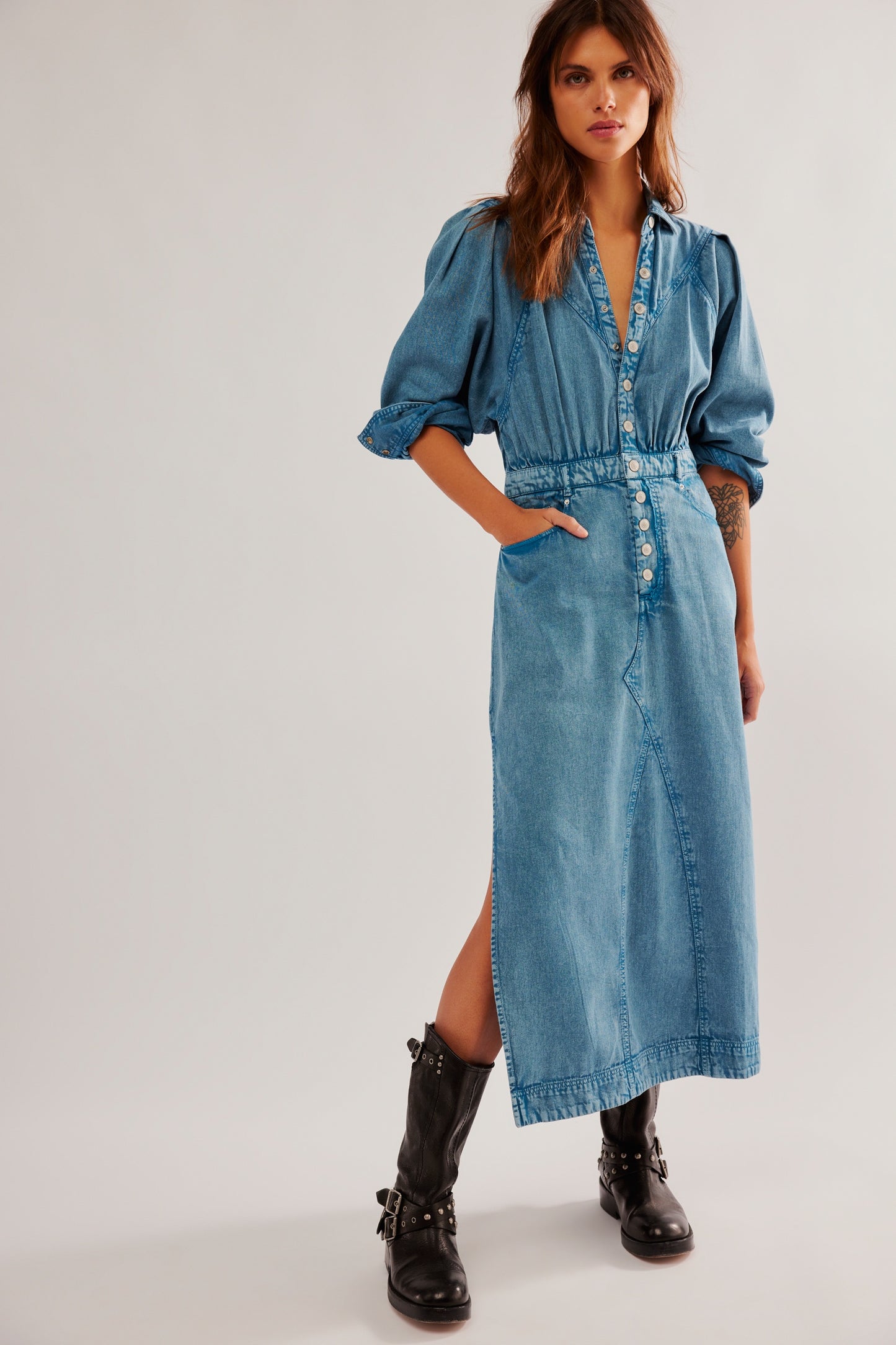 Final Sale Mad Love Denim Midi Dress in Skyfall