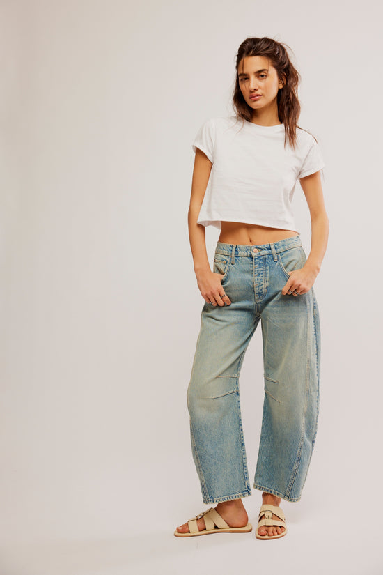 Good Luck Mid Rise Barrel Jeans in Kimset by Free People