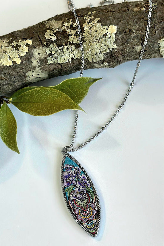 Load image into Gallery viewer, Spirit Lala: Iris Flower Marquise Pendant Necklace
