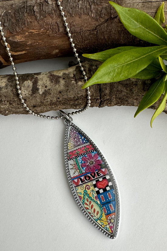 Spirit Lala: Love Print Marquise Pendant Necklace