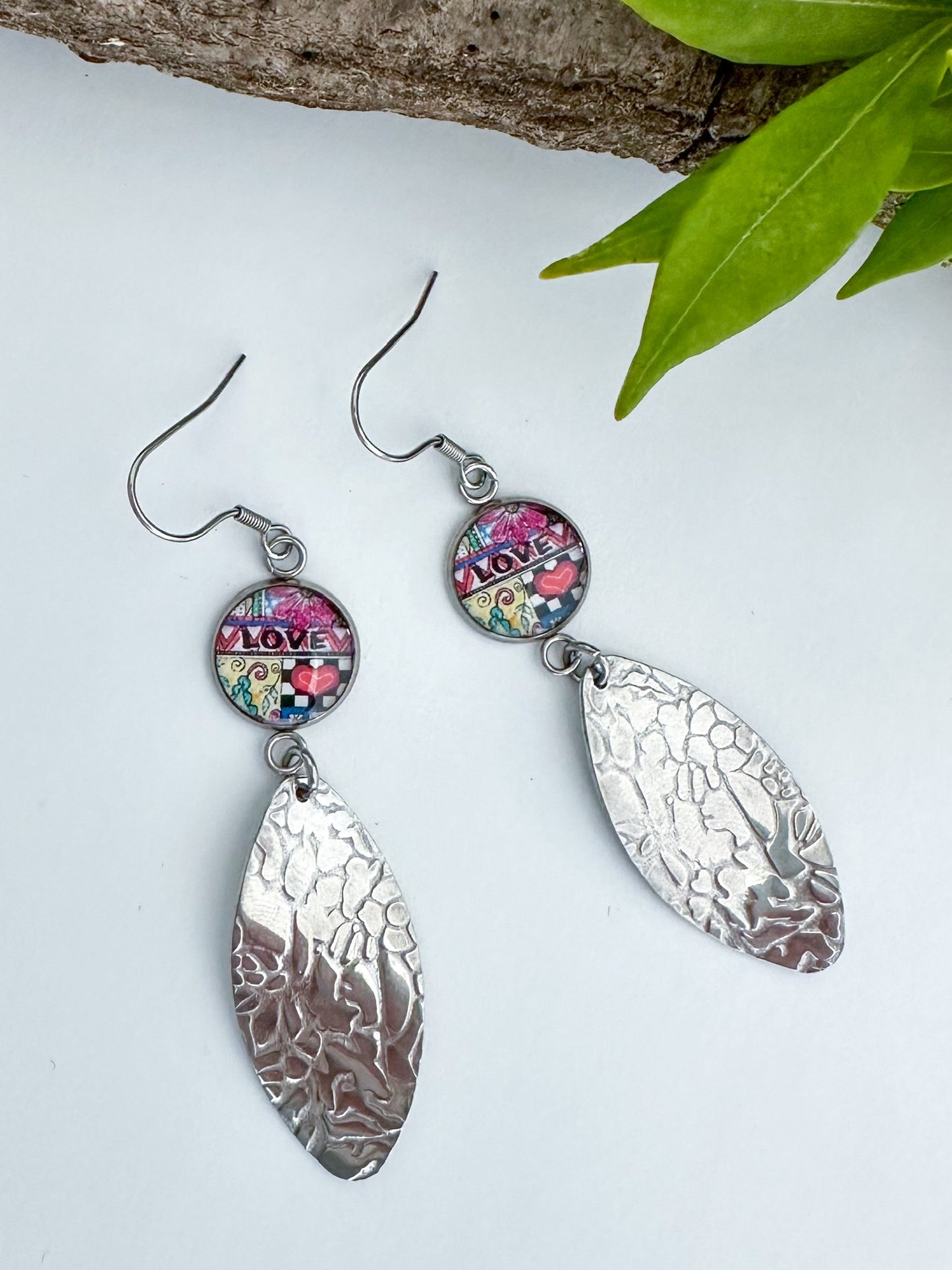Spirit Lala: Love Print Leaf Drop Earrings