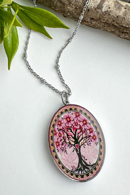 Spirit Lala: Tree of Life Pink Extra Large Oval Pendant Necklace