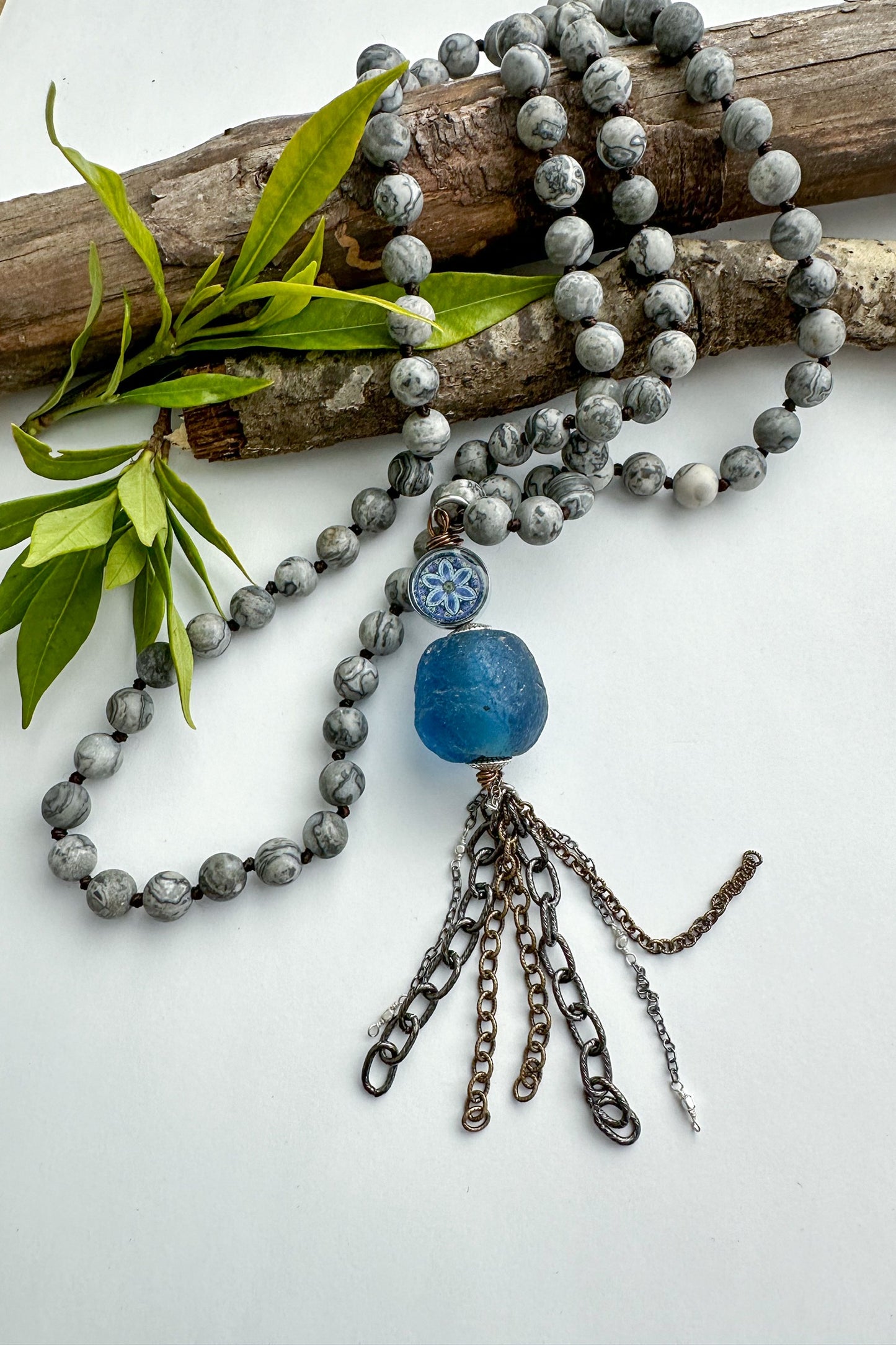 Spirit Lala: Statement Gem Dark Blue Mandala Tassel Necklace