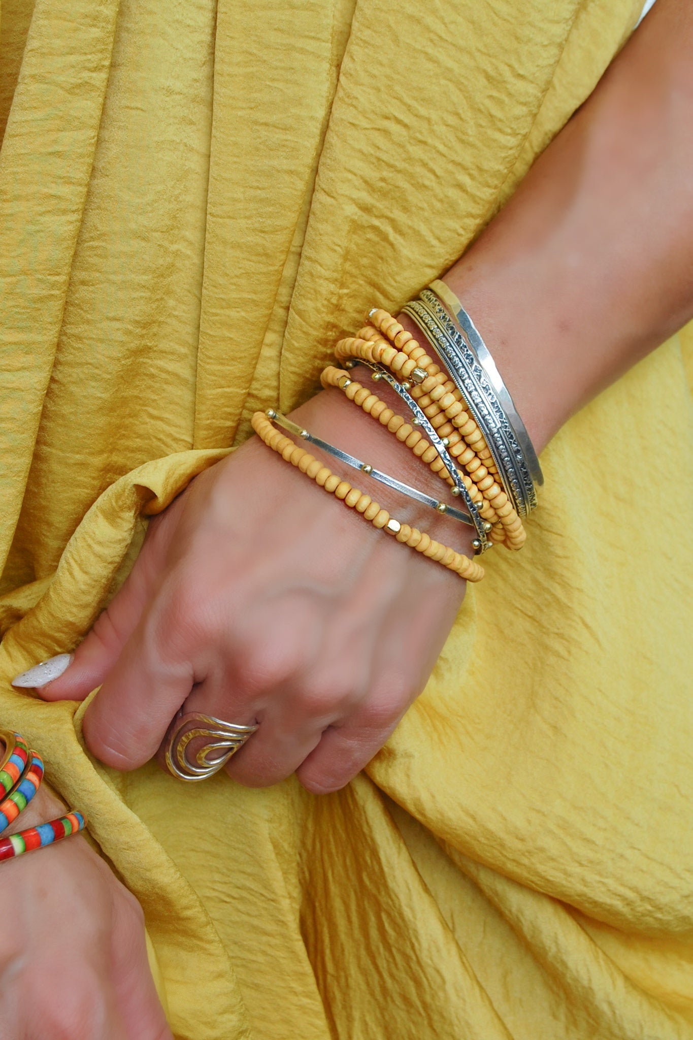 The Anju Yasmin Beaded Stretch Bracelet in Yellow