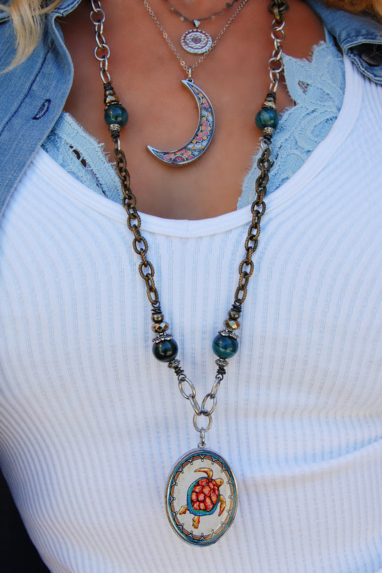 Spirit Lala: Large Sea Turtle Oval Gemstone Necklace