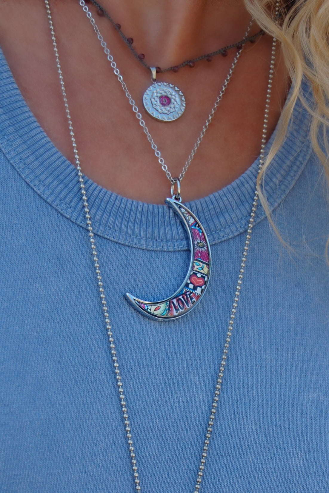 Spirit Lala: Crescent Moon Love Print Pendant Necklace