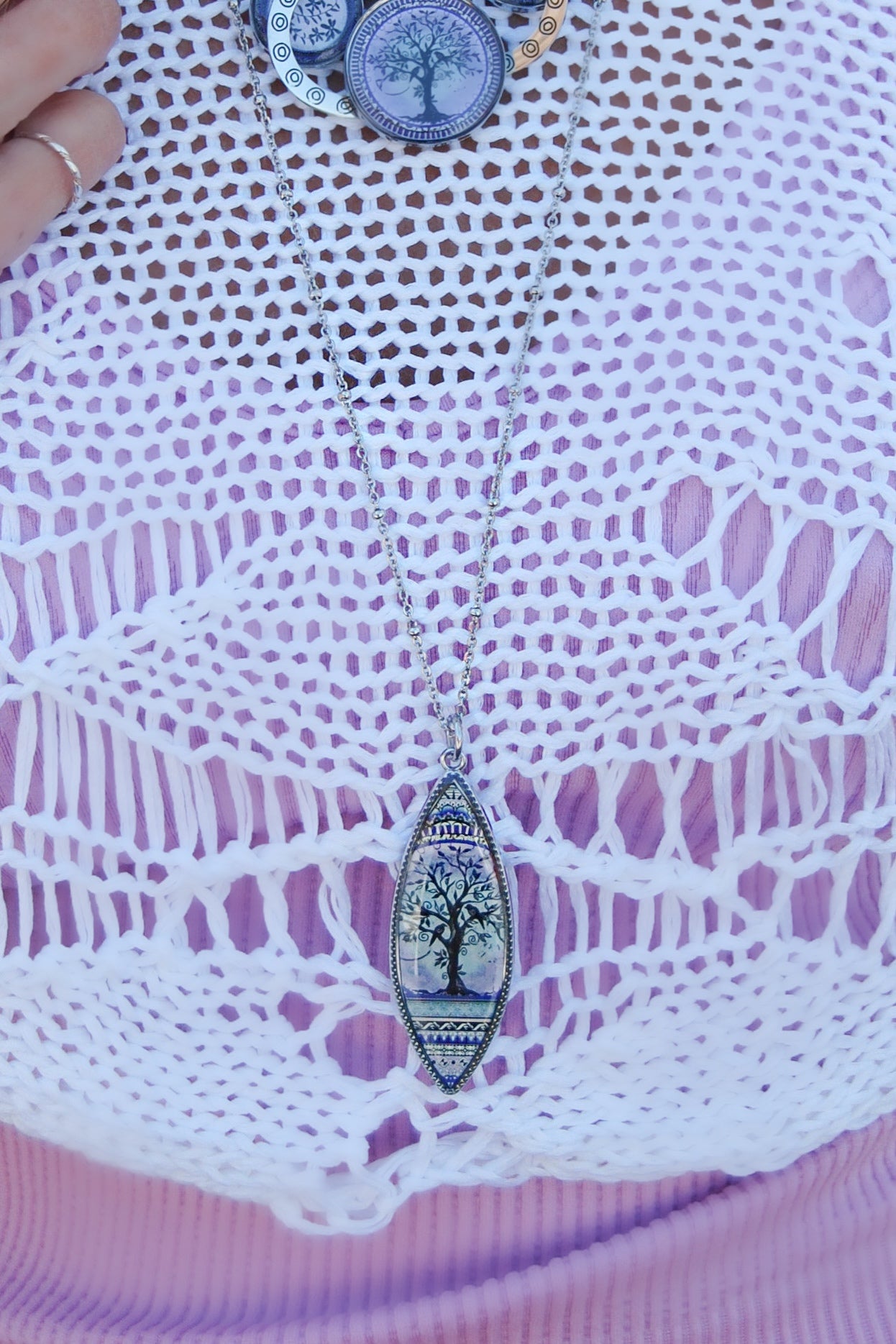 Spirit Lala: Tree of Life Purple Marquise Pendant Necklace