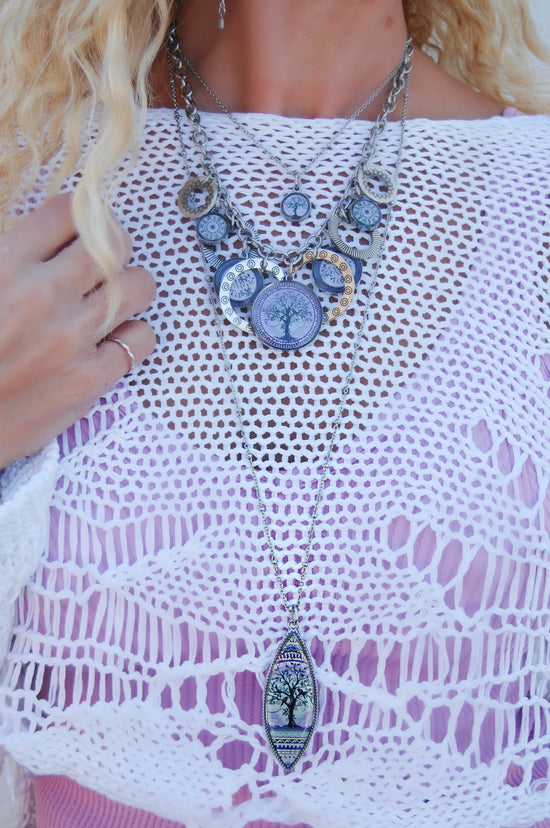 Spirit Lala: Tree of Life Purple Marquise Pendant Necklace