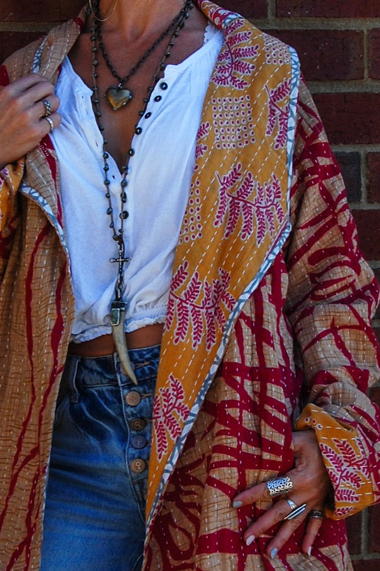 The Dahlia Patchwork Jacket in Espresso - SpiritedBoutiques Boho Hippie Boutique Style Jacket, The Roots