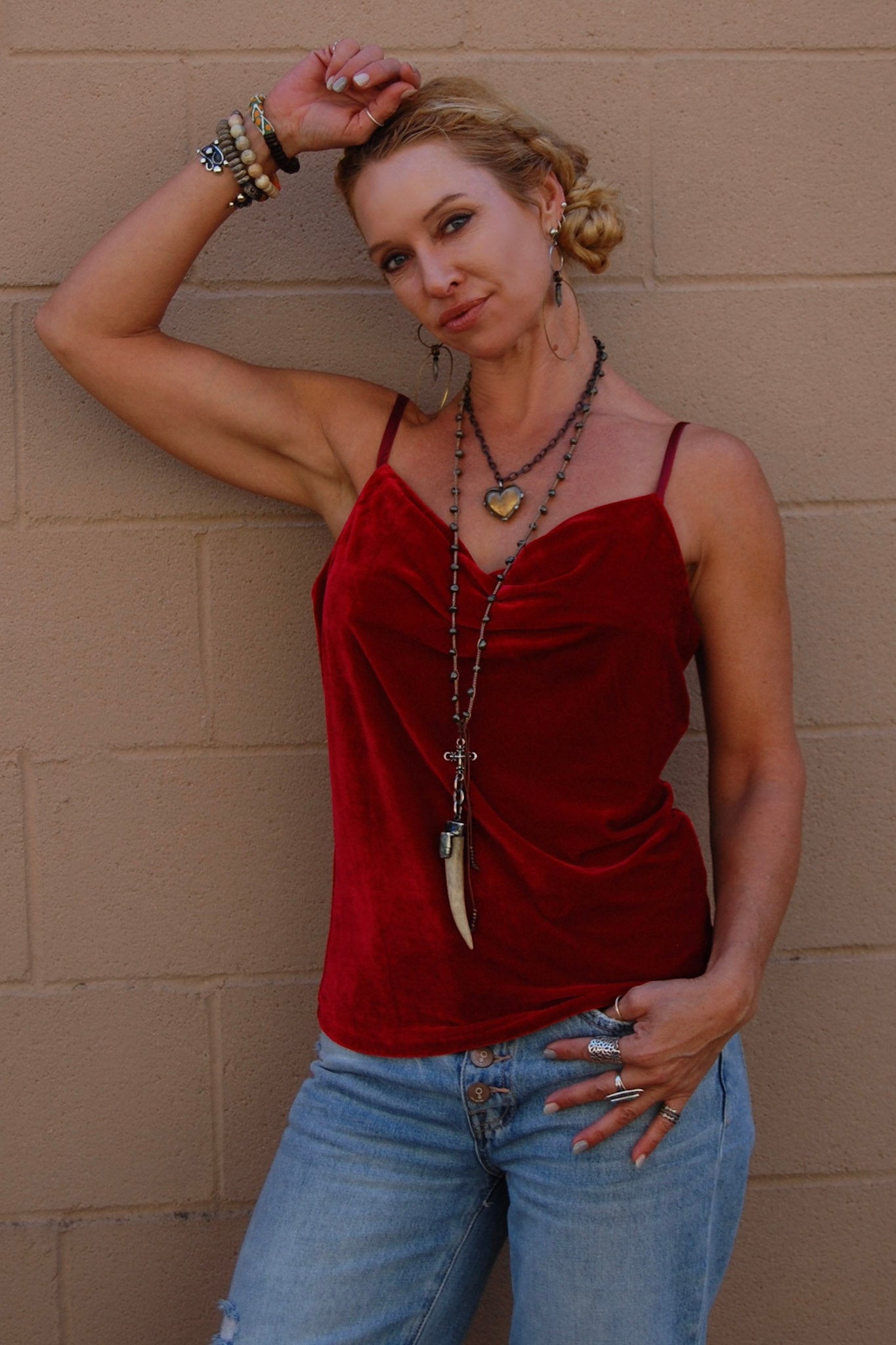 Load image into Gallery viewer, The Valerie Velvet Camisole in Red - SpiritedBoutiques Boho Hippie Boutique Style Camisole, BIZ
