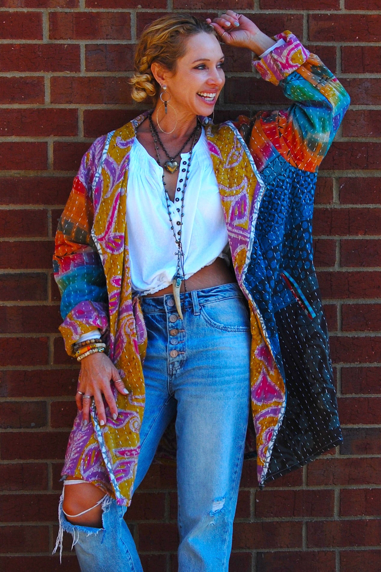 The Dahlia Patchwork Jacket in Vibrance - SpiritedBoutiques Boho Hippie Boutique Style Jacket, The Roots