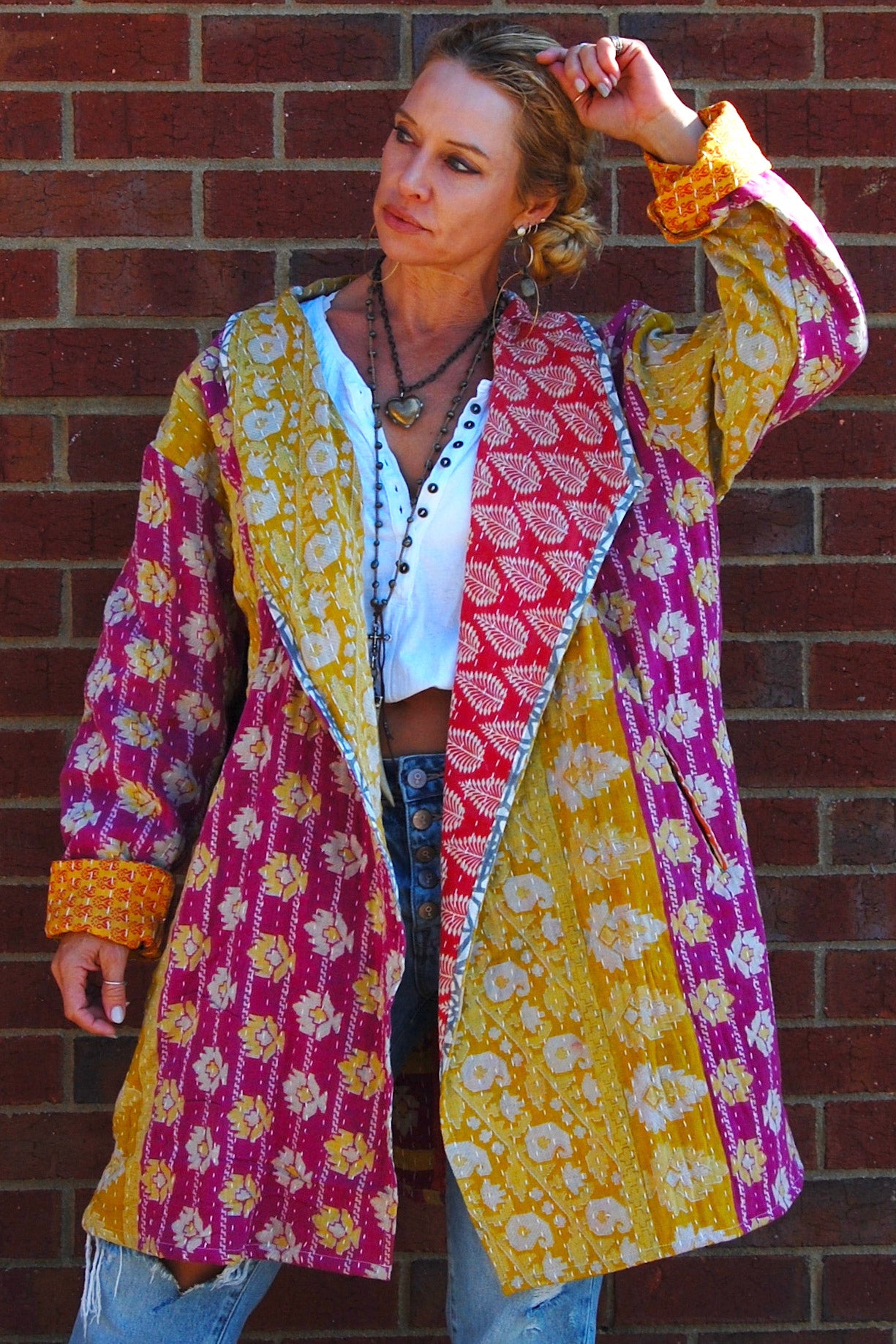 The Dahlia Patchwork Jacket in Apricot - SpiritedBoutiques Boho Hippie Boutique Style Jacket, The Roots