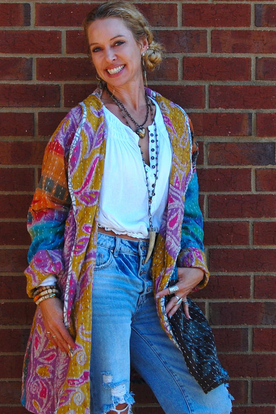 The Dahlia Patchwork Jacket in Vibrance - SpiritedBoutiques Boho Hippie Boutique Style Jacket, The Roots