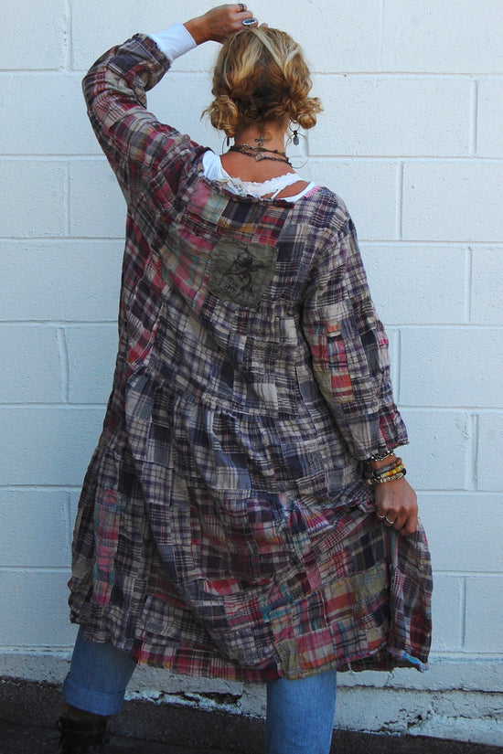Load image into Gallery viewer, Magnolia Pearl Patchwork Helenia Dress in Madras Blue - SpiritedBoutiques Boho Hippie Boutique Style Dress, Magnolia Pearl
